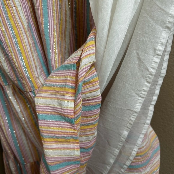 Metallic Sun Dress PINK Aqua Multicolored Tiered Lined Flowy Crepe Prairie Dress - Picture 3 of 14